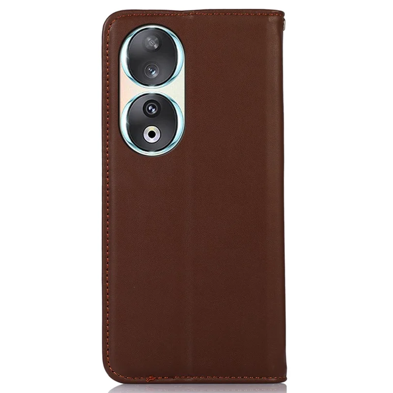 KHAZNEH RFID Blocking Wallet Phone Case para Honor 90, Funda de Teléfono con Soporte de Cuero Genuino de Vaca - Marrón