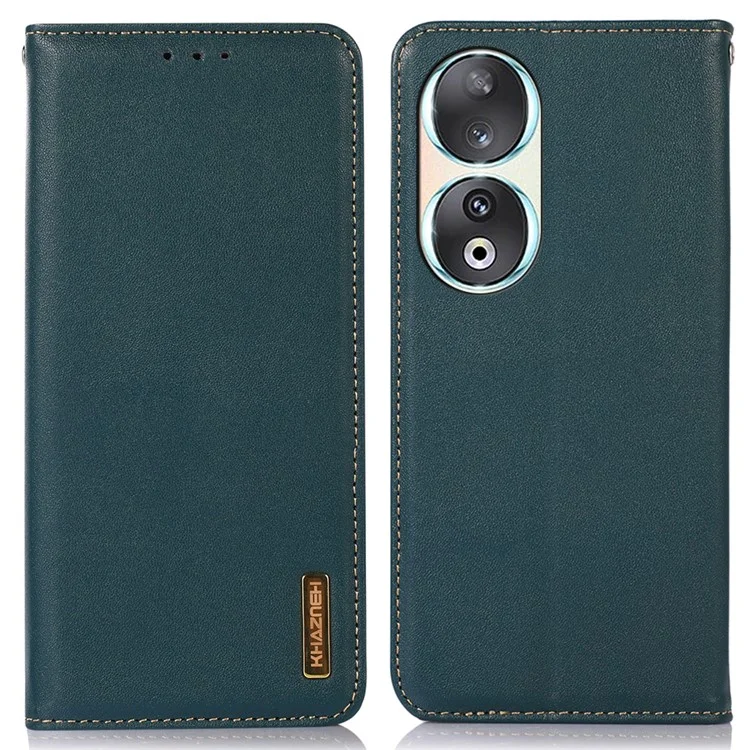 KHAZNEH RFID Blocking Wallet Phone Case for Honor 90, Estuche de teléfono de cuero genuino de vaca para soporte - Verde