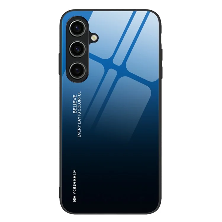Для Samsung Galaxy S23 FE Gradient Color Case Tempered Glass+PC+TPU Protective Phone Cover - Blue+Black