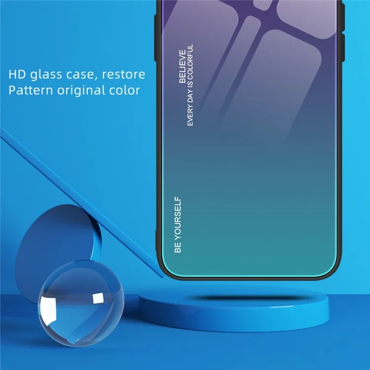Для Samsung Galaxy S23 FE Gradient Color Case Tempered Glass+PC+TPU Protective Phone Cover - Blue+Black
