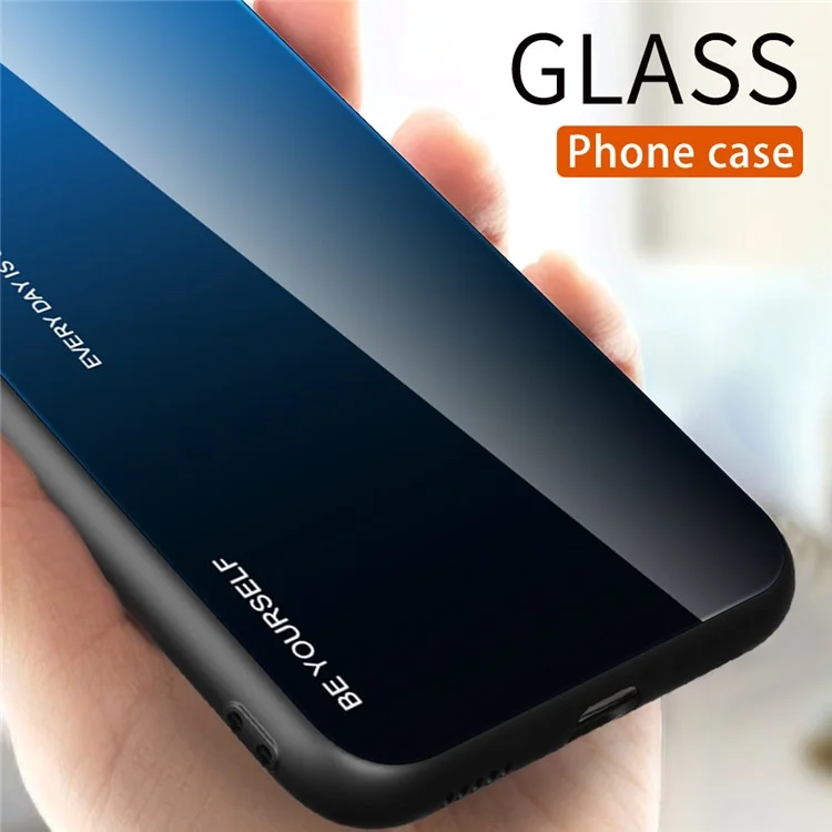 Для Samsung Galaxy S23 FE Gradient Color Case Tempered Glass+PC+TPU Protective Phone Cover - Blue+Black