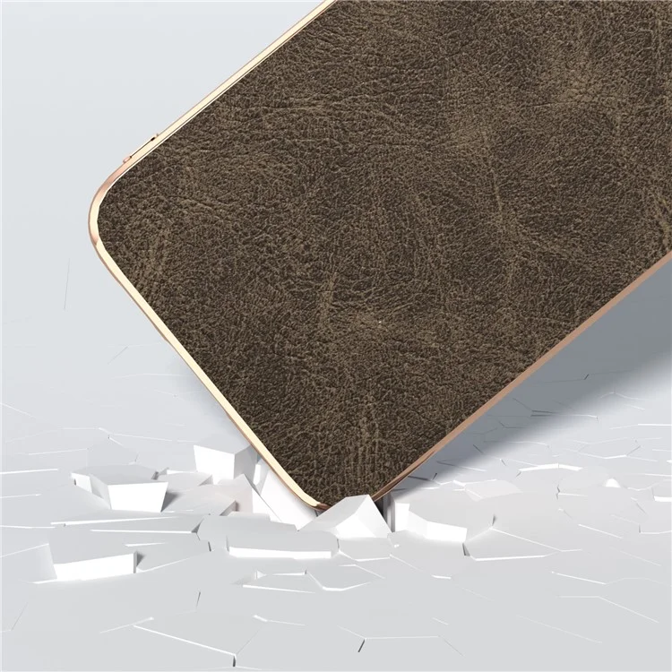 For Samsung Galaxy S23 FE Litchi Texture Electroplating Case PU Leather Coated PC+TPU Phone Cover - Khaki