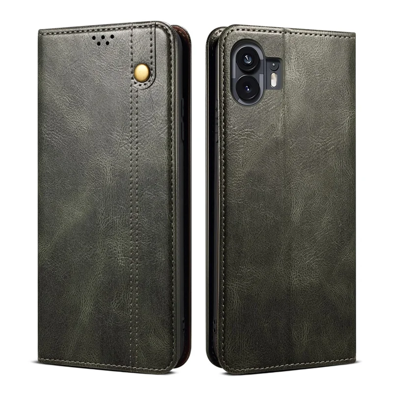 Capa de Couro PU para Nothing Phone (2), Textura de Cavalo Maluco Anti-Arranhões, Carteira Stand Phone Cover - Verde