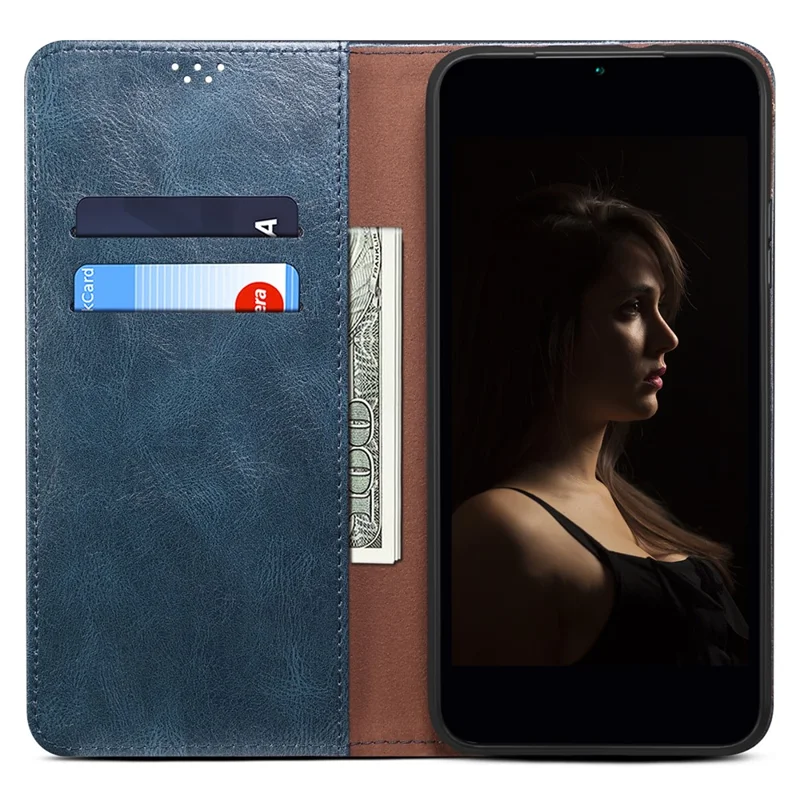 PU Leather Case for Nothing Phone (2) , Anti-Scratch Waxy Crazy Horse Texture Wallet Stand Phone Cover - Blue