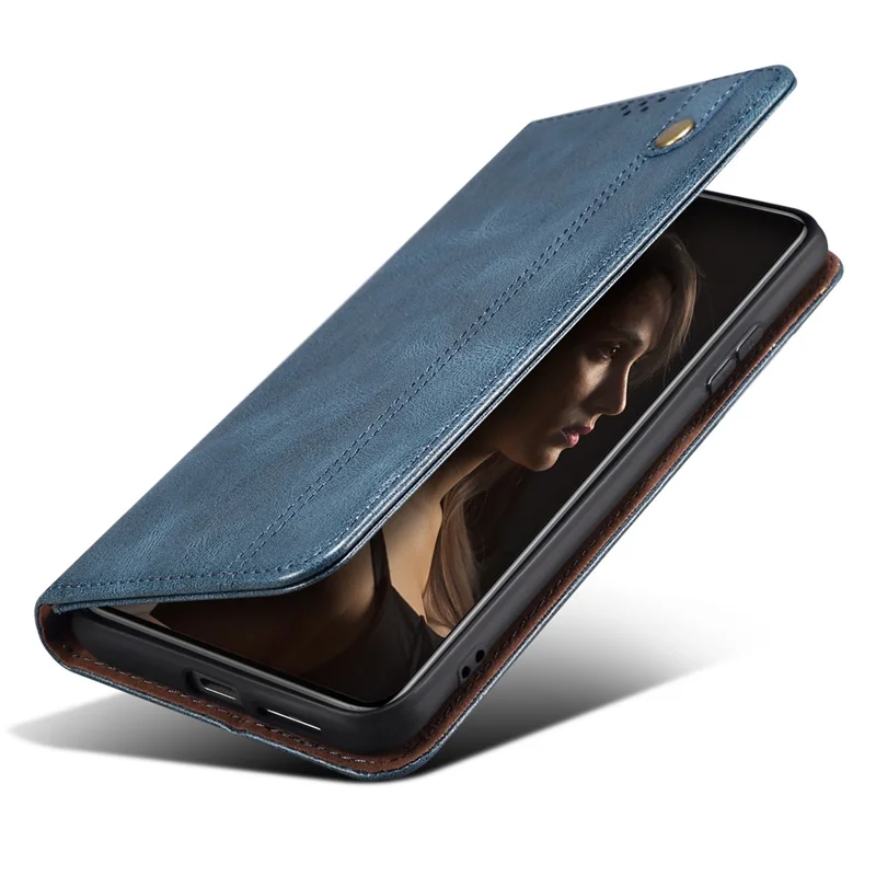PU Leather Case for Nothing Phone (2) , Anti-Scratch Waxy Crazy Horse Texture Wallet Stand Phone Cover - Blue