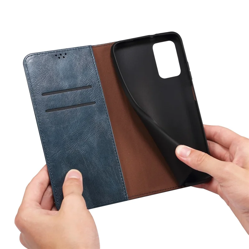 PU Leather Case for Nothing Phone (2) , Anti-Scratch Waxy Crazy Horse Texture Wallet Stand Phone Cover - Blue