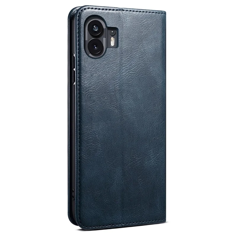 PU Leather Case for Nothing Phone (2) , Anti-Scratch Waxy Crazy Horse Texture Wallet Stand Phone Cover - Blue