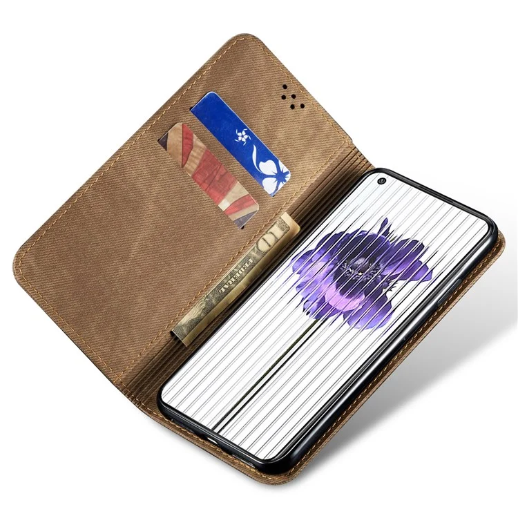 Pour Nothing Phone (2) Jeans Cloth Texture Flip Wallet Case PU Leather Protective Stand Cell Phone Cover - Khaki