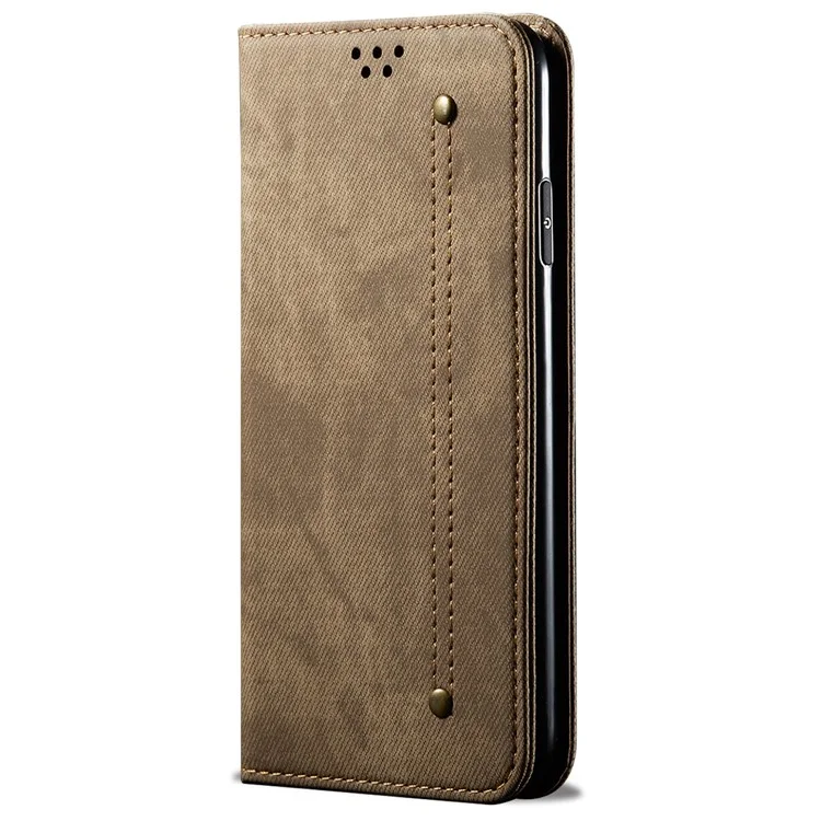 Pour Nothing Phone (2) Jeans Cloth Texture Flip Wallet Case PU Leather Protective Stand Cell Phone Cover - Khaki