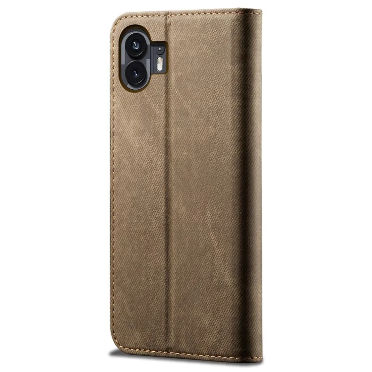 Pour Nothing Phone (2) Jeans Cloth Texture Flip Wallet Case PU Leather Protective Stand Cell Phone Cover - Khaki