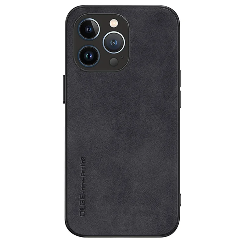 OLGE For iPhone 15 Pro Max PU Leather+TPU Back Case Scratch Resistant Protective Phone Cover - Black