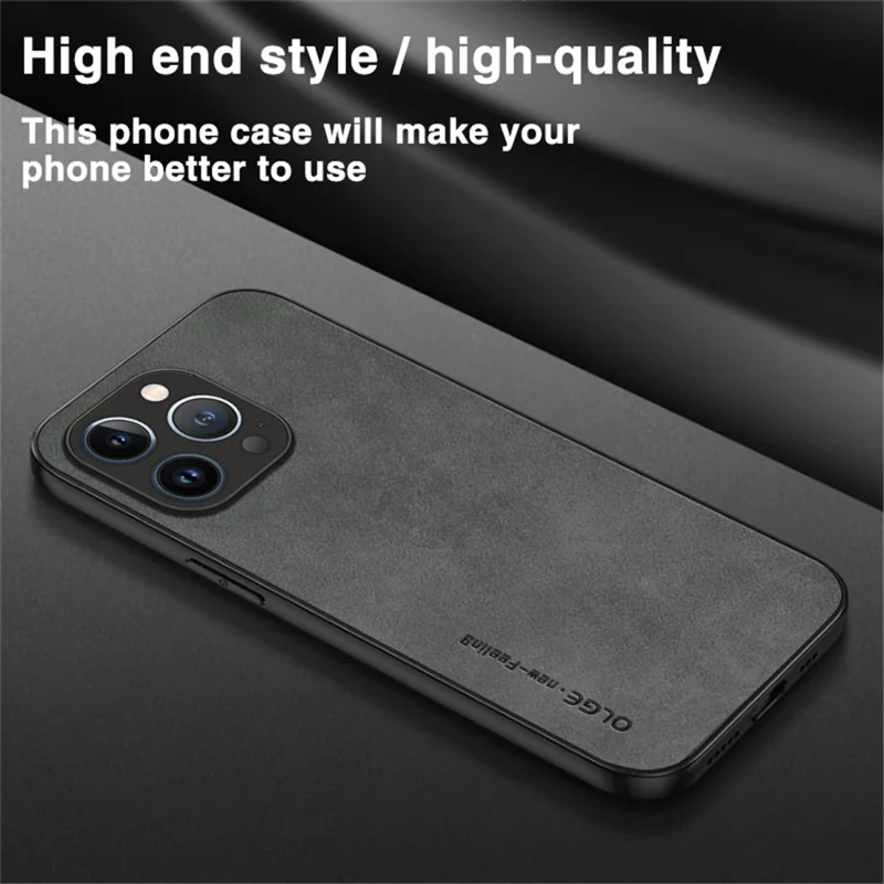 OLGE For iPhone 15 Pro Max PU Leather+TPU Back Case Scratch Resistant Protective Phone Cover - Black