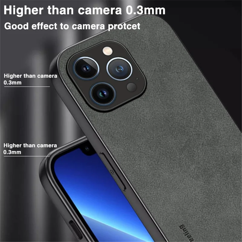 OLGE For iPhone 15 Pro Max PU Leather+TPU Back Case Scratch Resistant Protective Phone Cover - Black