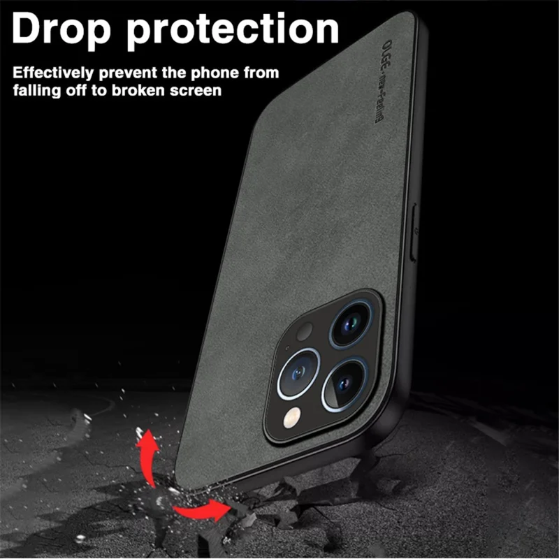 OLGE For iPhone 15 Pro Max PU Leather+TPU Back Case Scratch Resistant Protective Phone Cover - Black
