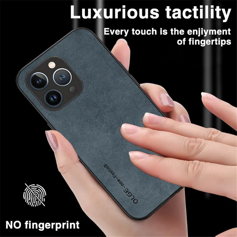 OLGE For iPhone 15 Pro Max PU Leather+TPU Back Case Scratch Resistant Protective Phone Cover - Black