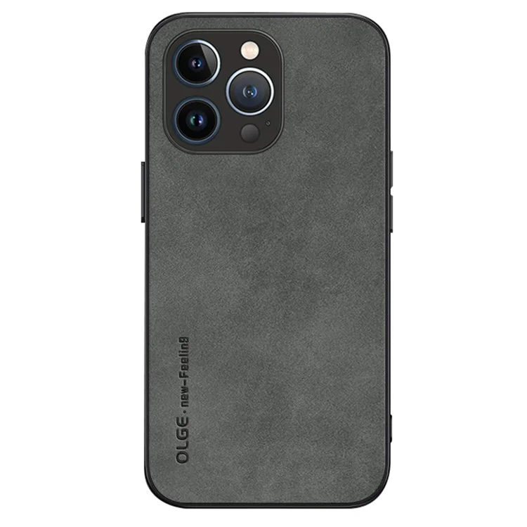 OLGE Für iPhone 15 Pro Stoßfestes Handy-Backcover PU-Leder beschichtetes TPU-Slim-Case - Grau