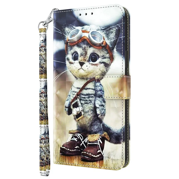 Pour Samsung Galaxy S23 FE Étui portefeuille en cuir PU Debout 3D Impression Folio Cover avec Sangle - Chat debout