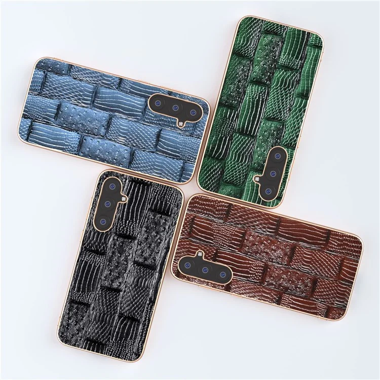 Für Samsung Galaxy S23 FE Mahjong Texture Phone Case Genuine Cowhide Leather+PC+TPU Electroplating Cover - Schwarz