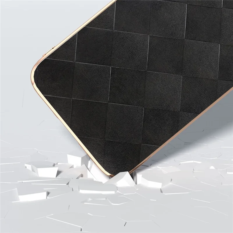 For Samsung Galaxy S23 FE Shockproof Grid Texture Phone Case Genuine Cowhide Leather+PC+TPU Electroplating Cover - Black