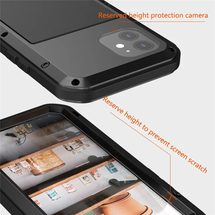 LOVE MEI Pour iPhone 12 Coque de protection intégrale en métal + silicone avec film en verre trempé - Jaune