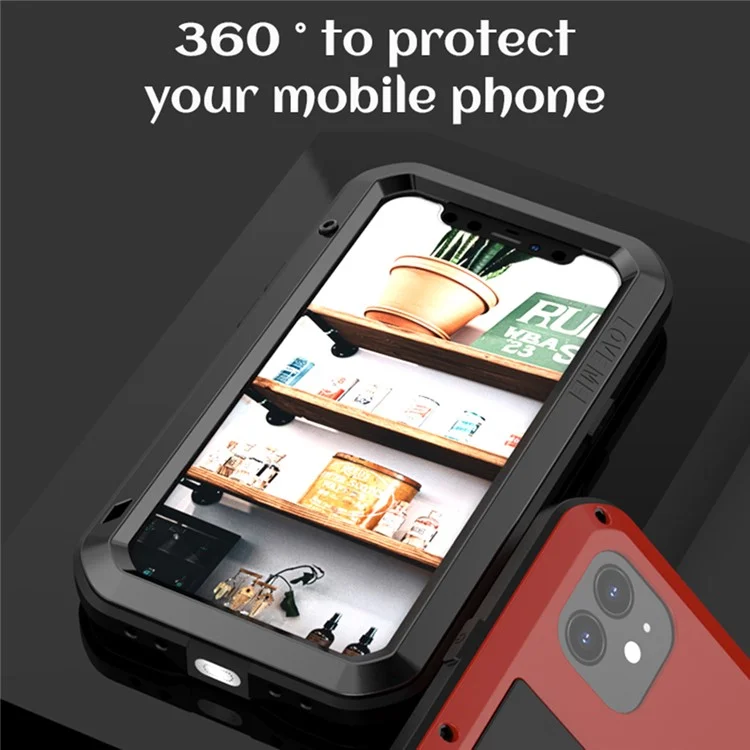 LOVE MEI Pour iPhone 12 Coque de protection intégrale en métal + silicone avec film en verre trempé - Jaune