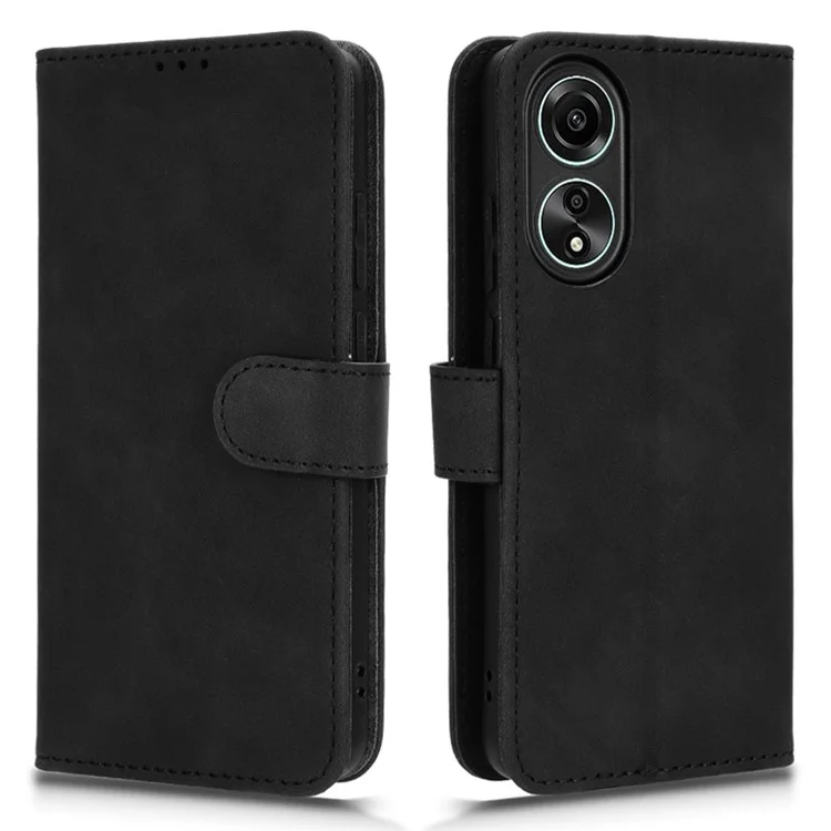 Für Oppo A58 4G Hautkontaktgefühl Telefonhülle Brieftasche PU-Leder Komplettschutz Ständer Abdeckung - Schwarz