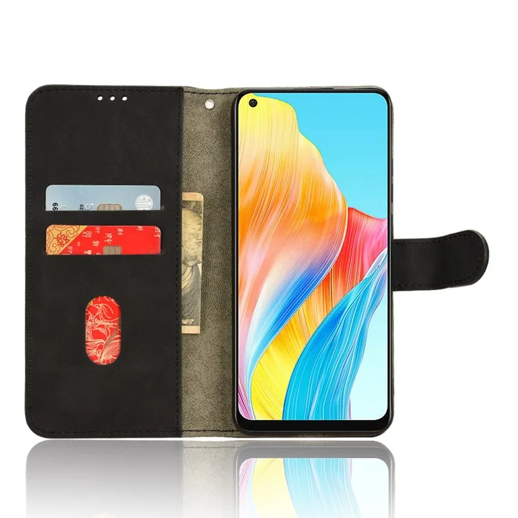 Für Oppo A58 4G Hautkontaktgefühl Telefonhülle Brieftasche PU-Leder Komplettschutz Ständer Abdeckung - Schwarz