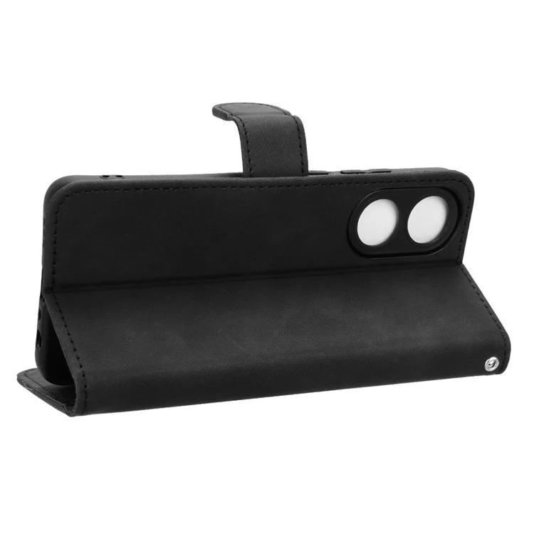 Für Oppo A58 4G Hautkontaktgefühl Telefonhülle Brieftasche PU-Leder Komplettschutz Ständer Abdeckung - Schwarz