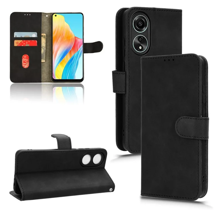 Für Oppo A58 4G Hautkontaktgefühl Telefonhülle Brieftasche PU-Leder Komplettschutz Ständer Abdeckung - Schwarz