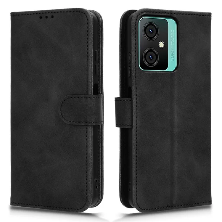 For Blackview Oscal C70 Shockproof Case Skin-touch PU Leather Folding Stand Wallet Protective Cover - Black