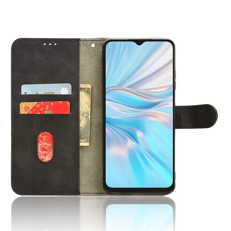 For Blackview Oscal C70 Shockproof Case Skin-touch PU Leather Folding Stand Wallet Protective Cover - Black