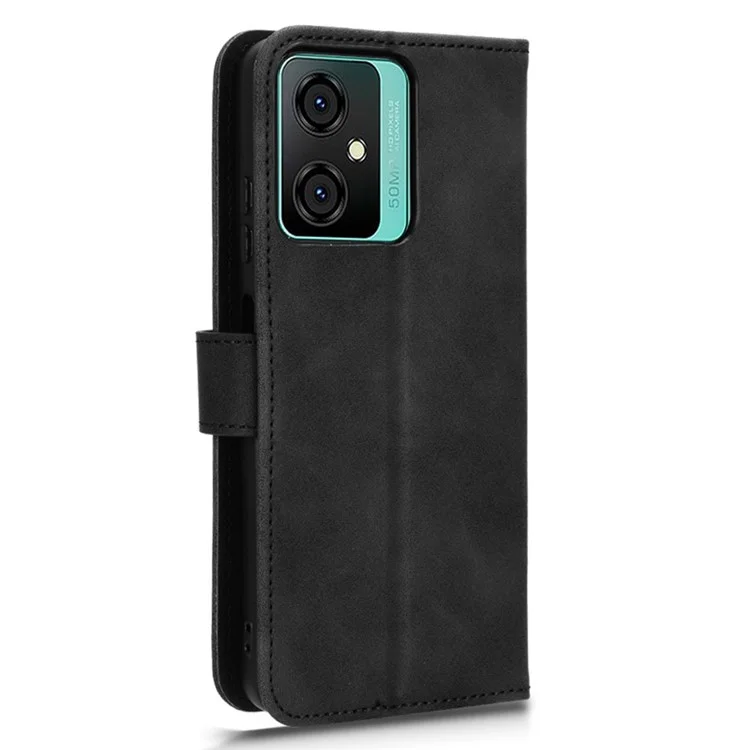 For Blackview Oscal C70 Shockproof Case Skin-touch PU Leather Folding Stand Wallet Protective Cover - Black