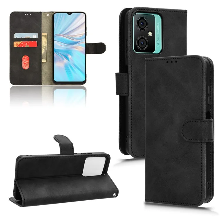 For Blackview Oscal C70 Shockproof Case Skin-touch PU Leather Folding Stand Wallet Protective Cover - Black