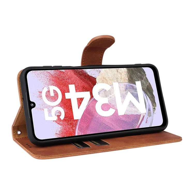 For Samsung Galaxy F34 5G / M34 5G Stand Skin-touch Phone Case Wallet PU Leather Full Protection Phone Cover - Brown