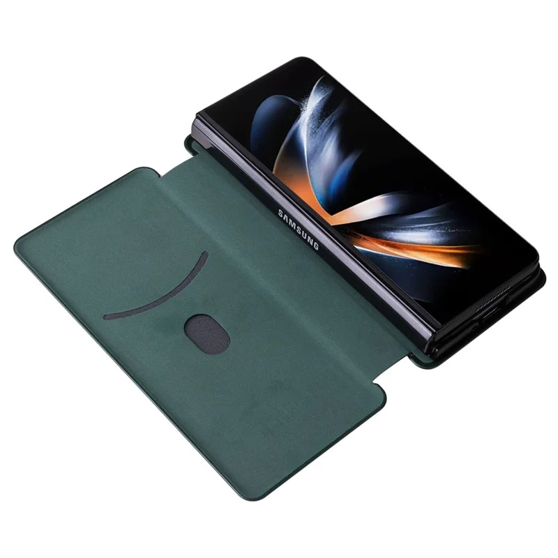 Per Samsung Galaxy Z Fold5 5G Custodia in Fibra di Carbonio con Supporto per Schede Custodia in Pelle Anti-Caduta Protezione per Telefono - Verde