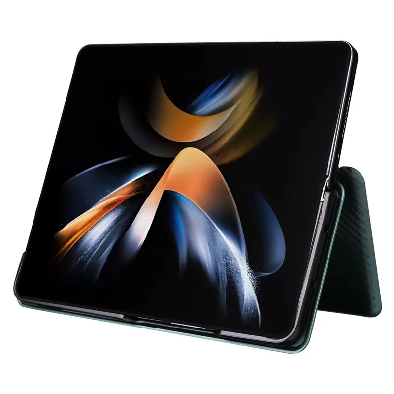 Per Samsung Galaxy Z Fold5 5G Custodia in Fibra di Carbonio con Supporto per Schede Custodia in Pelle Anti-Caduta Protezione per Telefono - Verde