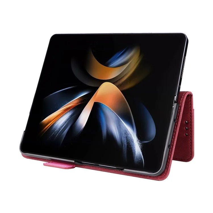 Per Samsung Galaxy Z Fold5 5G a prova di caduta Decorazione hardware Custodia per telefono in pelle PU con supporto per portafoglio - Rosa