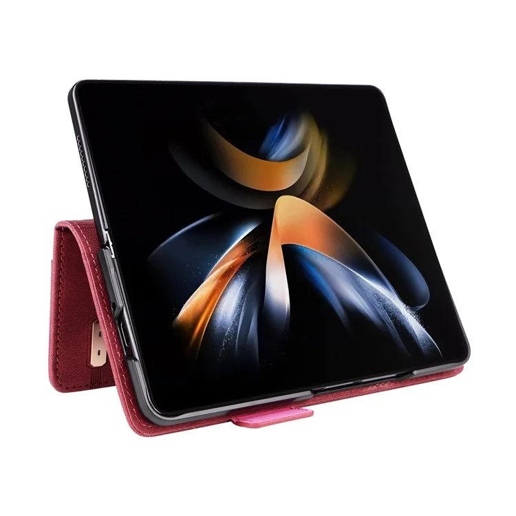Per Samsung Galaxy Z Fold5 5G a prova di caduta Decorazione hardware Custodia per telefono in pelle PU con supporto per portafoglio - Rosa