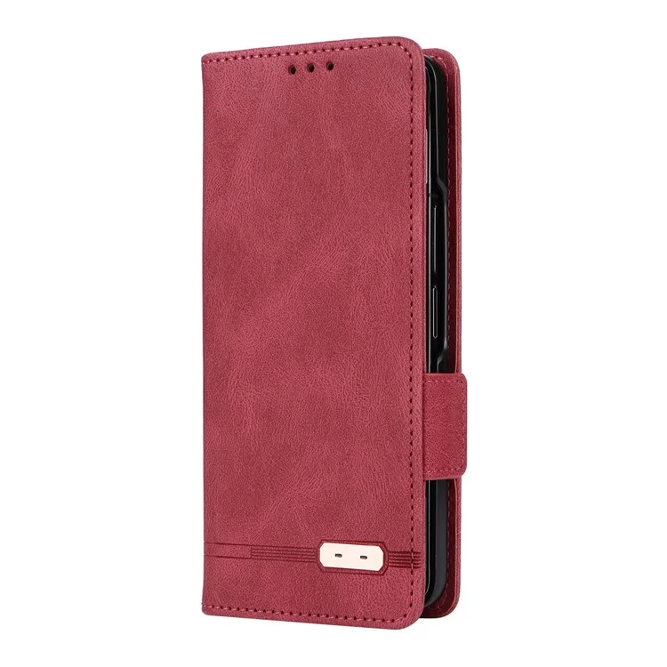 Per Samsung Galaxy Z Fold5 5G a prova di caduta Decorazione hardware Custodia per telefono in pelle PU con supporto per portafoglio - Rosa
