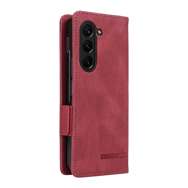 Per Samsung Galaxy Z Fold5 5G a prova di caduta Decorazione hardware Custodia per telefono in pelle PU con supporto per portafoglio - Rosa