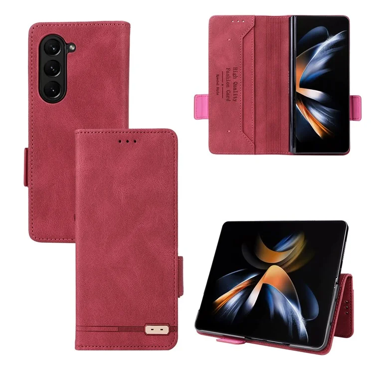 Per Samsung Galaxy Z Fold5 5G a prova di caduta Decorazione hardware Custodia per telefono in pelle PU con supporto per portafoglio - Rosa
