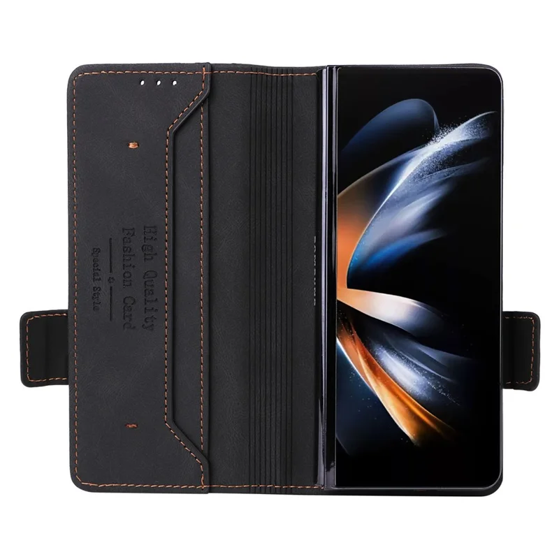 For Samsung Galaxy Z Fold5 5G Fall Proof Hardware Decor Phone Case PU Leather Wallet Stand Cover - Black