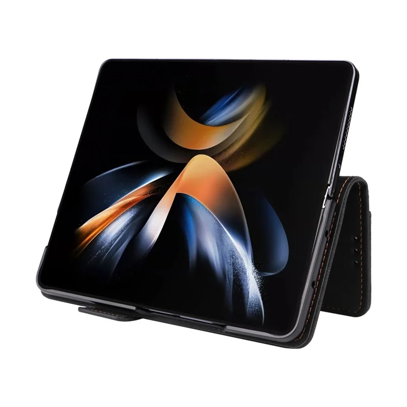 For Samsung Galaxy Z Fold5 5G Fall Proof Hardware Decor Phone Case PU Leather Wallet Stand Cover - Black
