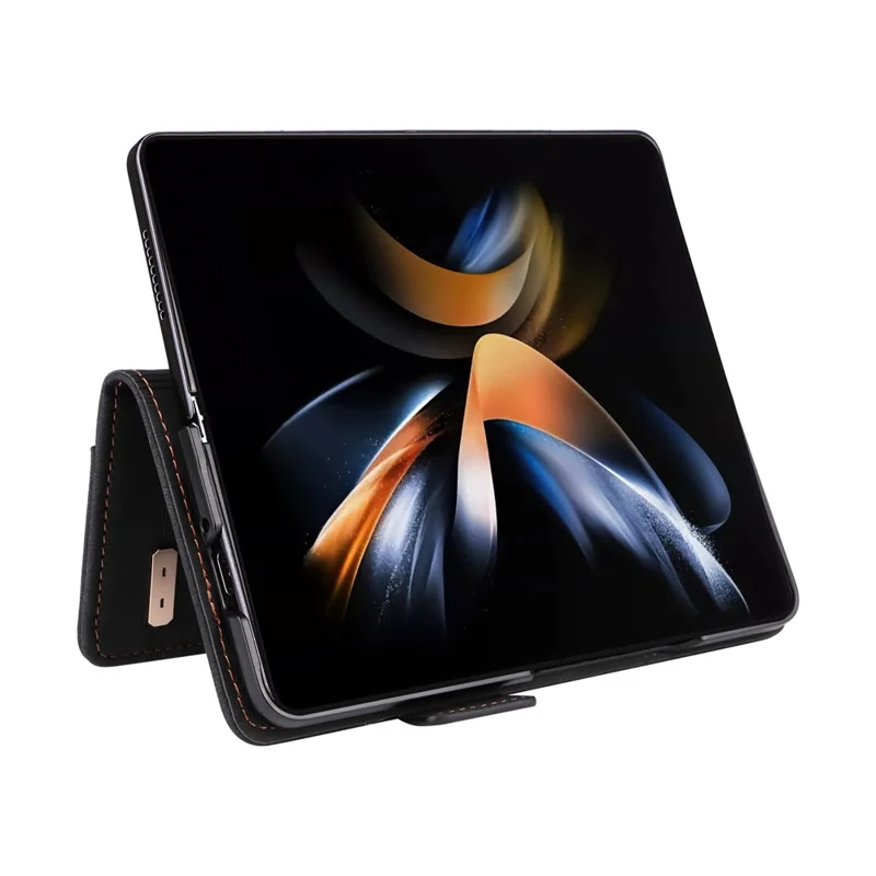 For Samsung Galaxy Z Fold5 5G Fall Proof Hardware Decor Phone Case PU Leather Wallet Stand Cover - Black