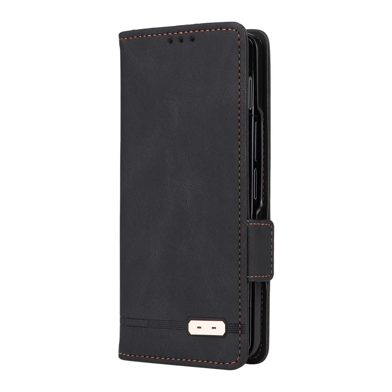 For Samsung Galaxy Z Fold5 5G Fall Proof Hardware Decor Phone Case PU Leather Wallet Stand Cover - Black