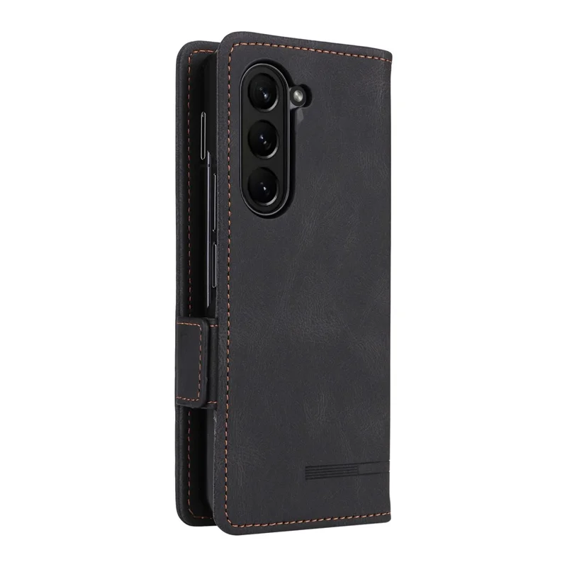 For Samsung Galaxy Z Fold5 5G Fall Proof Hardware Decor Phone Case PU Leather Wallet Stand Cover - Black