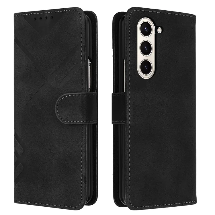YX0040 Para Samsung Galaxy Z Fold5 5G Funda con Ranuras para Tarjetas Cubierta de Teléfono de Piel Sintética + PC Grabada - Negro