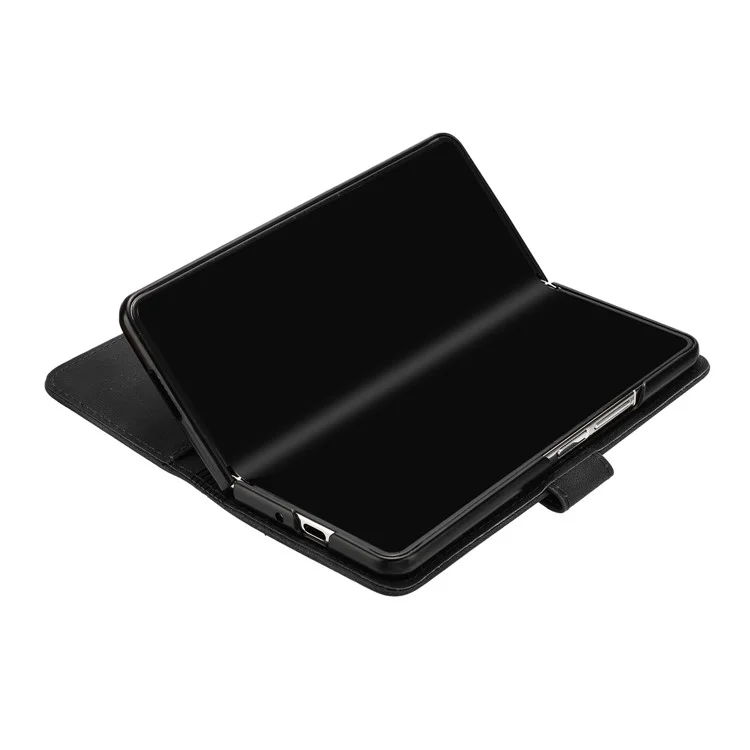 YX0040 Para Samsung Galaxy Z Fold5 5G Funda con Ranuras para Tarjetas Cubierta de Teléfono de Piel Sintética + PC Grabada - Negro