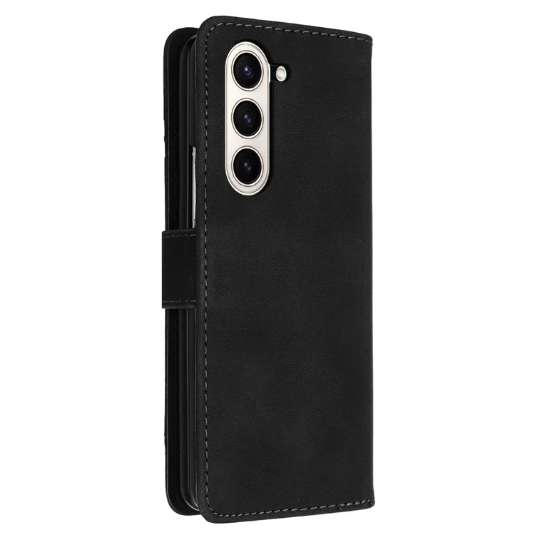 YX0040 Para Samsung Galaxy Z Fold5 5G Funda con Ranuras para Tarjetas Cubierta de Teléfono de Piel Sintética + PC Grabada - Negro