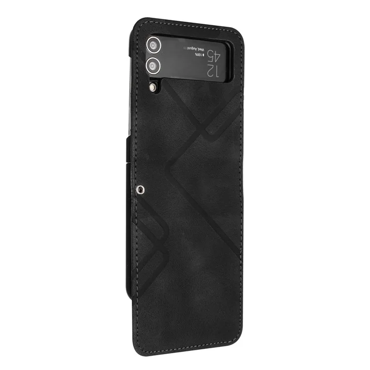 YX0040 For Samsung Galaxy Z Flip4 5G Phone Case PU Leather+PC Pattern Imprinted Cover - Black